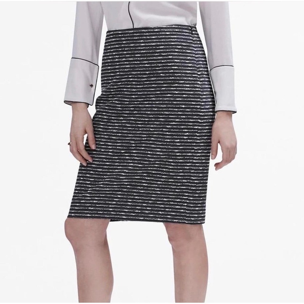MM.LaFleur Soho Skirt Black White Striped Tweed Pencil Skirt Womens 16